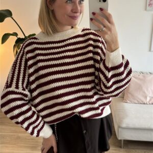 Pullover Stripe love creme-bordeaux 1