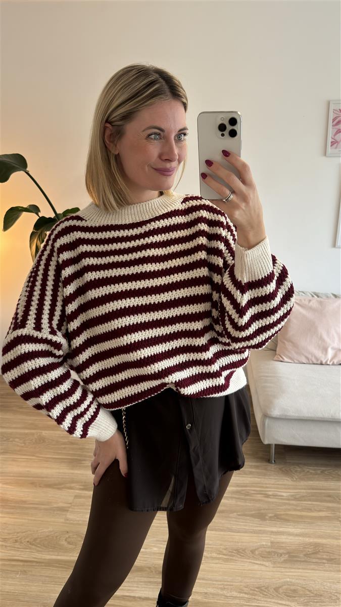Pullover Stripe love creme-bordeaux 1
