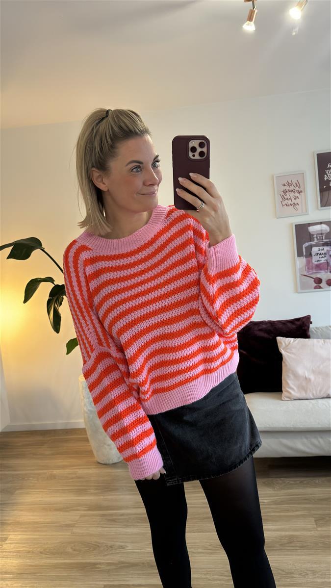 Pullover Stripe orange-rosa 1