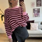 Pullover Stripe rosa-beere 1