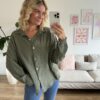 Musselinbluse kurz khaki