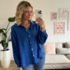 Musselinbluse kurz royal blau