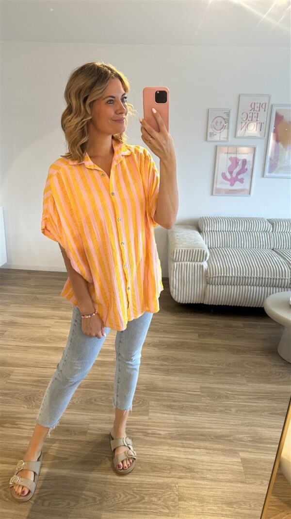 Musselinbluse orange-rosa 1