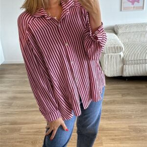 Musselinbluse Streifen rosa/bordeaux