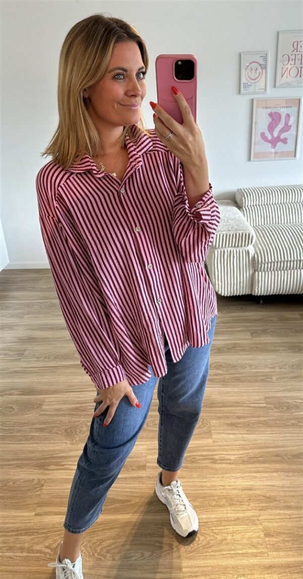 Musselinbluse Streifen rosa/bordeaux