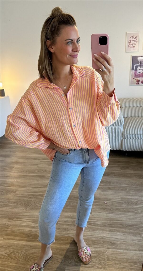 Musselinbluse Streifen rosa