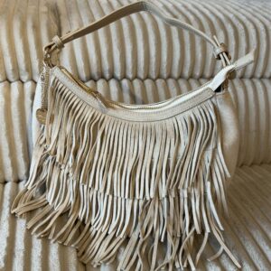 Wildledetasche fransen beige 1