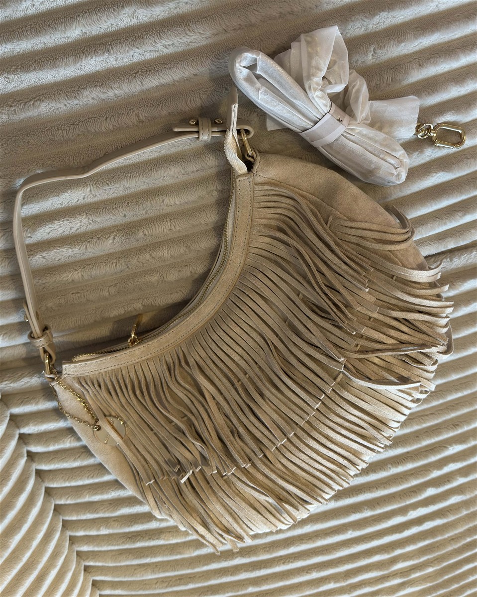 Wildledertasche fransen beige 2