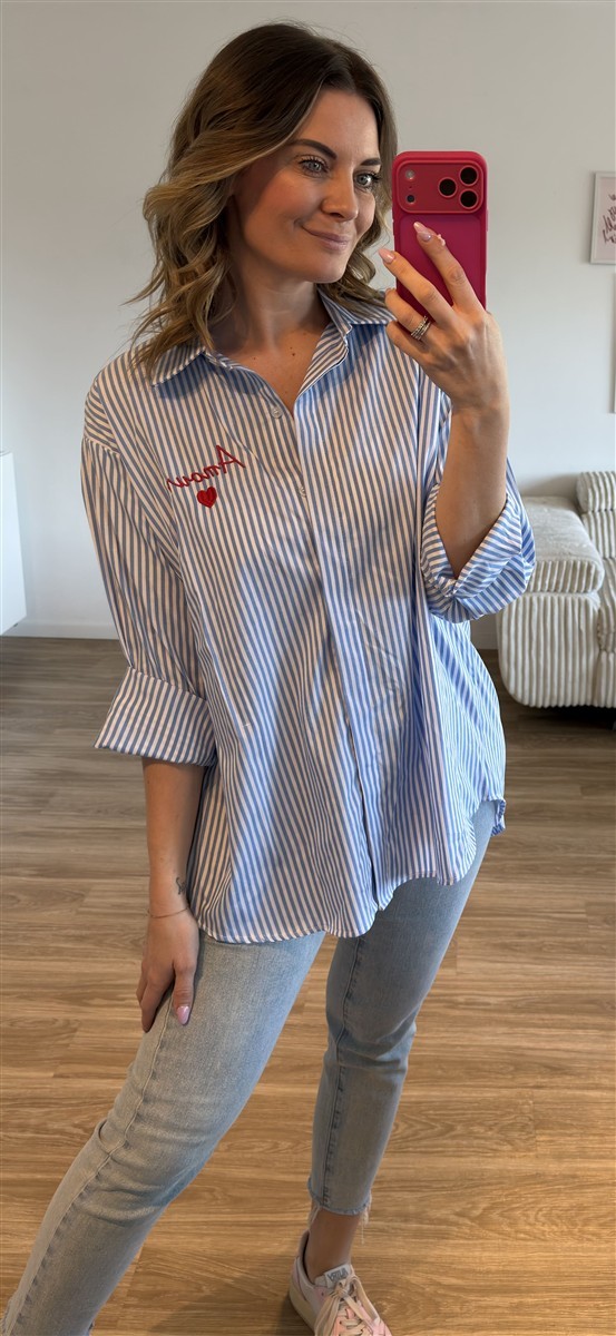 Streifenbluse blau 2